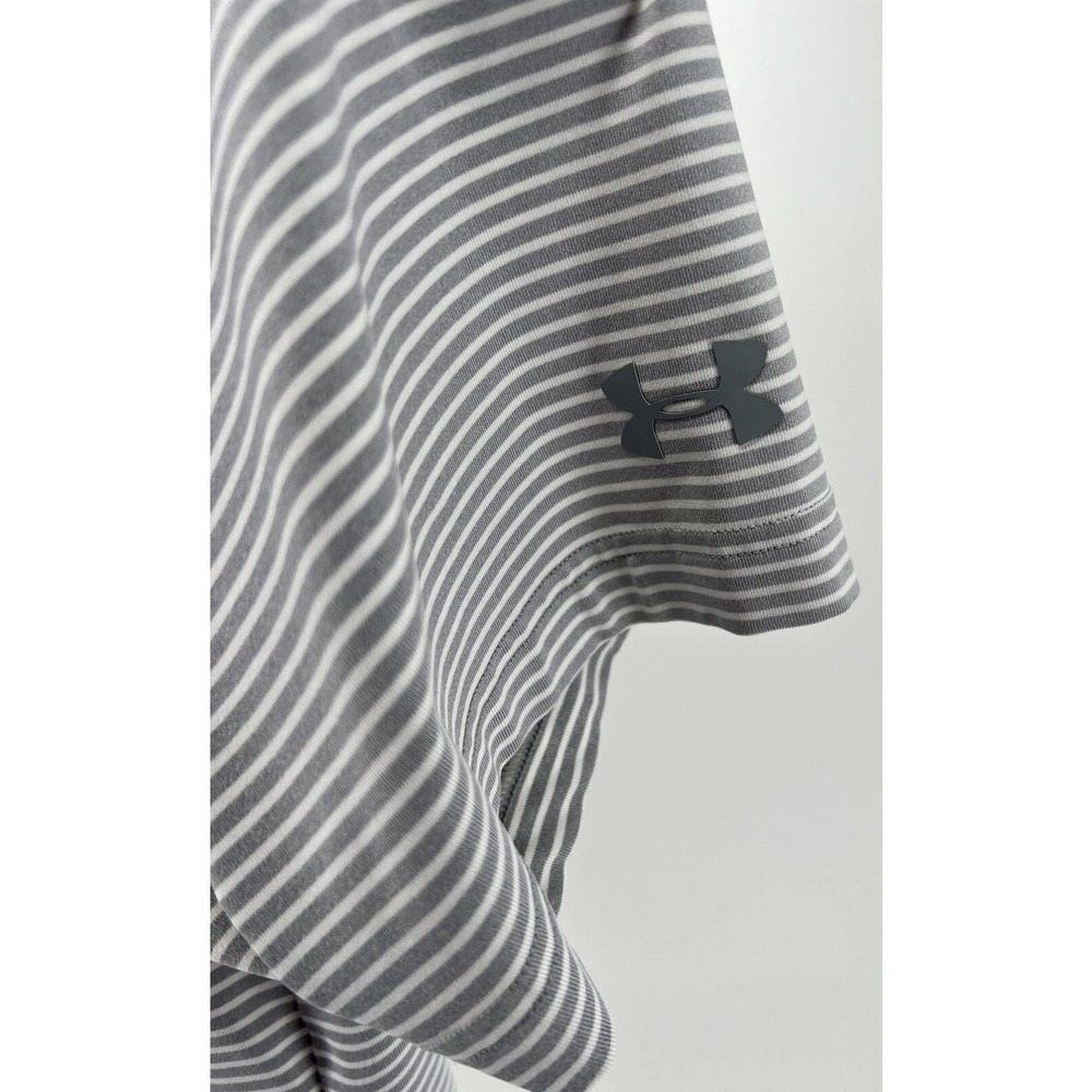 Under Armour Loose Heat Gear Mens White Gray Striped Short Sleeve Polo Shirt L - Picture 5 of 6